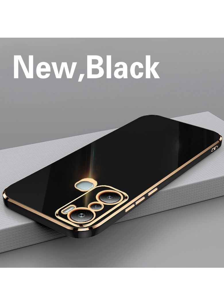 Infinix HOT 20i 4G Black Mobile Phone Case Cover, Luxury Plating Soft Back Cover, Raised Full Camera Protection