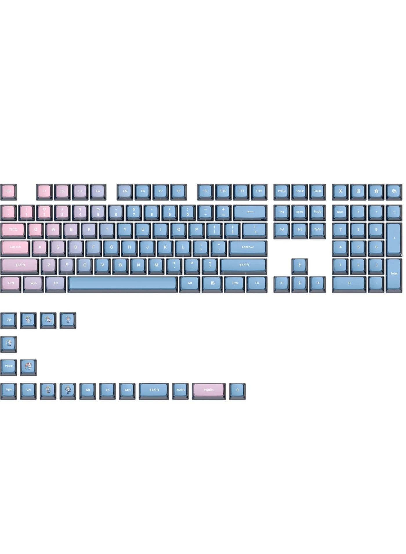 GK7 PBT Translucent Keycaps Compatible with 60%/65%/75%/80%/96%/100% Keyboard Layout (Blue Enchantress)