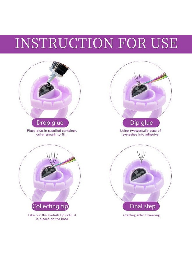 Mekupeu 200Pcs Disposable Plastic Eyelash Flower Glue Ring Lash Extension Blossom Holder Cup (Heart Shapepurple) - Image 4