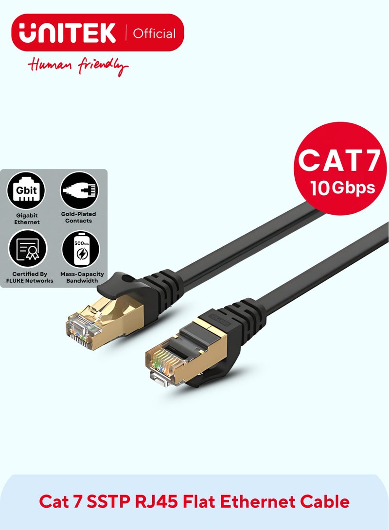 يوني تيك Unitek Cat 7 SSTP RJ45 Flat Ethernet Cable , Gold-Plated contacts RJ45 connector and bare copper conductor. Applicable to computers, laptops, printers, modem, router Ext - Image 1