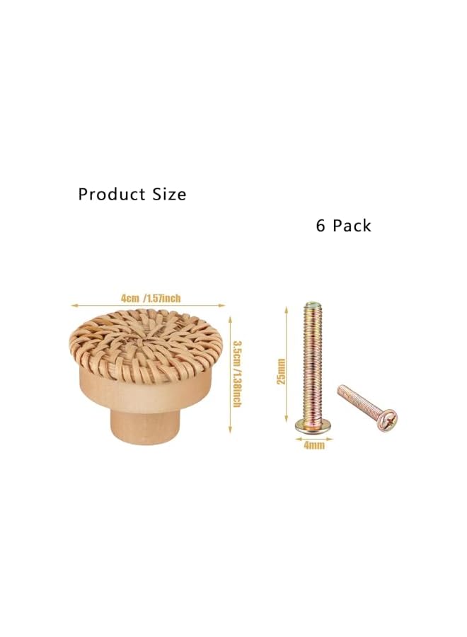 The Bros Wooden Drawer Knobs, 6 Pack Decorative Handmade Wicker Woven Pulls with Screws, Boho Round Rattan Dresser Knobs, Cabinet Pulls and Knobs for Boho Furniture Cabinets Dresser, 35x30mm (White) - Image 5