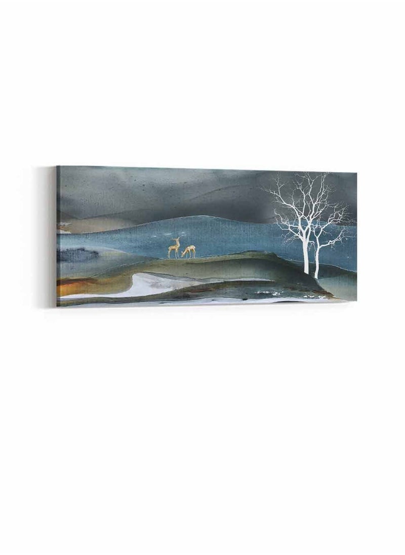 LOWHA Framed Canvas Wall Art Stretched Over Wooden Frame, Panorama Orientation Mountains and Forest Painting, For Home, Living Room, Office Décor  - Image 3