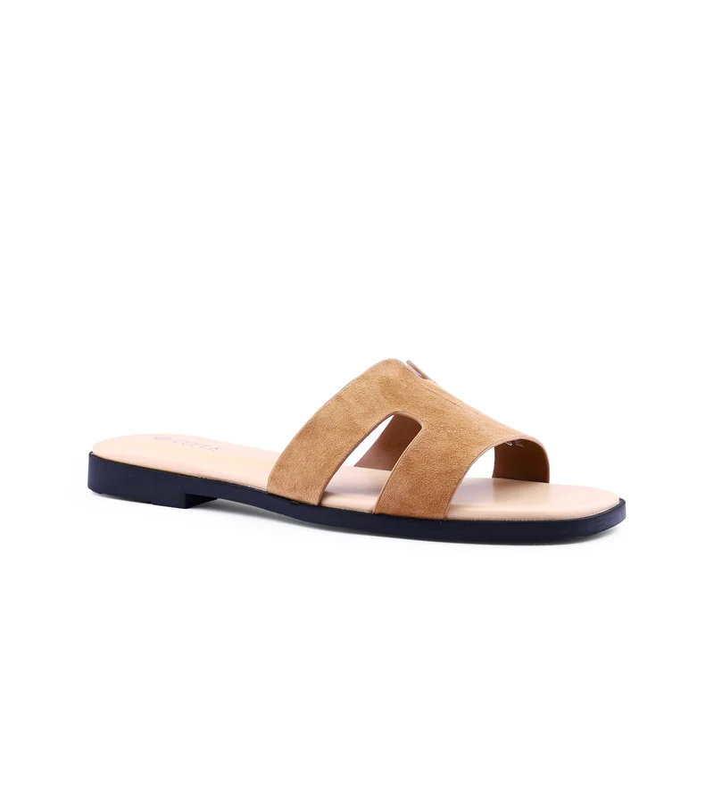 كابلي صنادل نسائية مسطحة من جلد الغزال