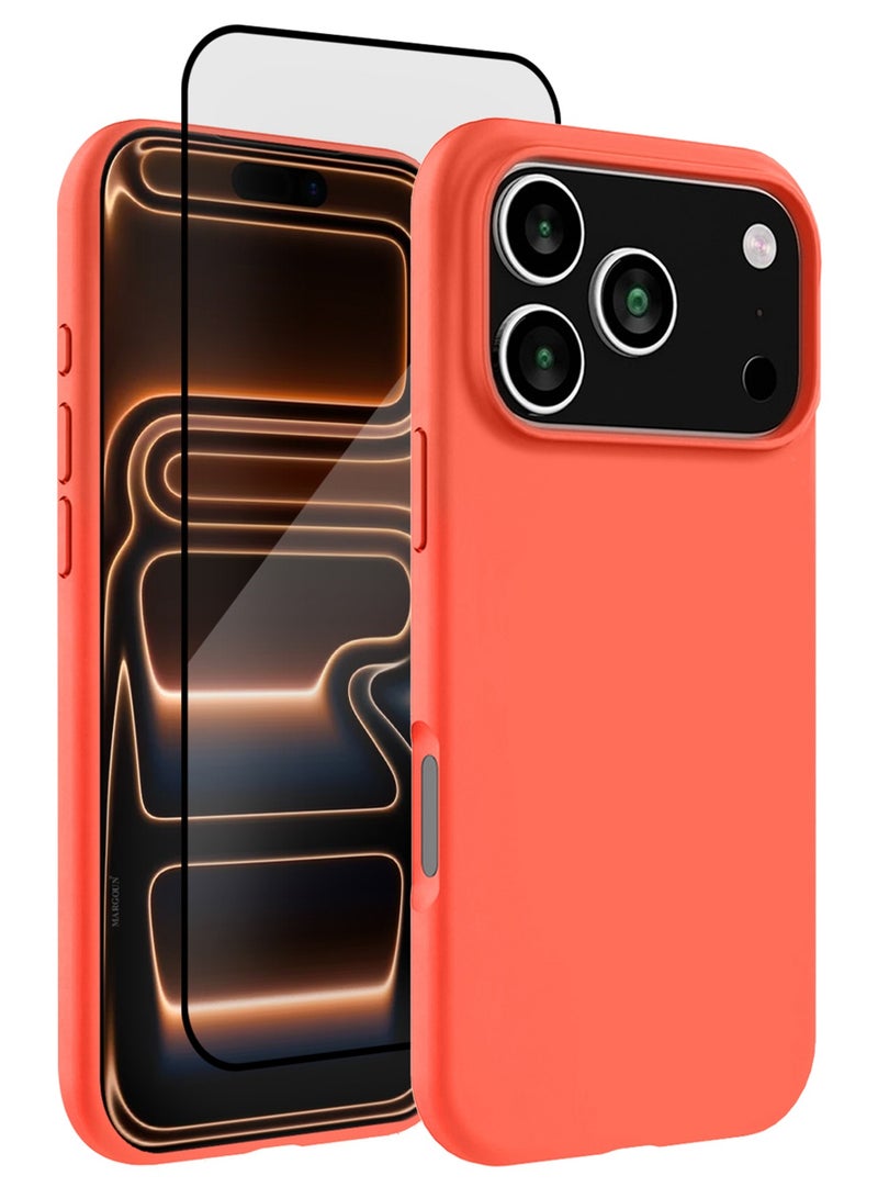 CATANES 2 Packs Silicone Protective Phone Case for iPhone 17 Pro - Soft Anti-Scratch Microfiber Lining Ultra Slim Drop Protection Phone Cover with 3D Screen Protector - Peach