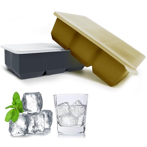 Excnorm Silicone Ice Cube Trays with Lids,Large Square Ice Cube Molds for Freezer, Whiskey, Cocktail, Stackable Flexible and Reusable & Easy Release BPA Free (2 Pack&Dark Gray and Army green) - Image 2