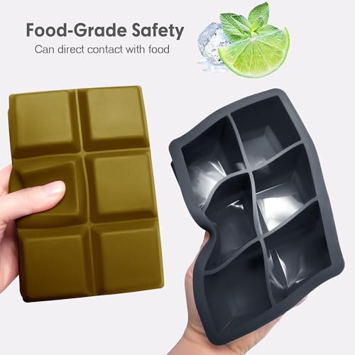Excnorm Silicone Ice Cube Trays with Lids,Large Square Ice Cube Molds for Freezer, Whiskey, Cocktail, Stackable Flexible and Reusable & Easy Release BPA Free (2 Pack&Dark Gray and Army green) - Image 4
