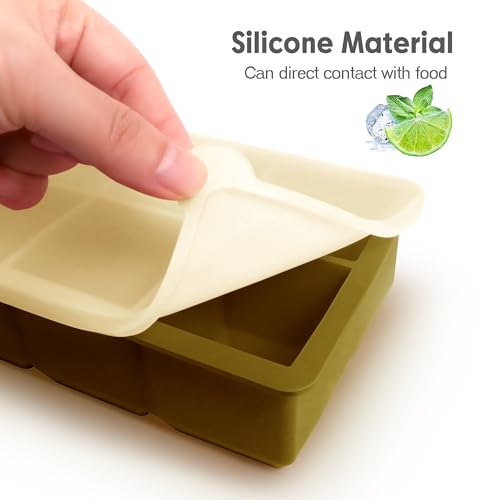 Excnorm Silicone Ice Cube Trays with Lids,Large Square Ice Cube Molds for Freezer, Whiskey, Cocktail, Stackable Flexible and Reusable & Easy Release BPA Free (2 Pack&Dark Gray and Army green) - Image 5