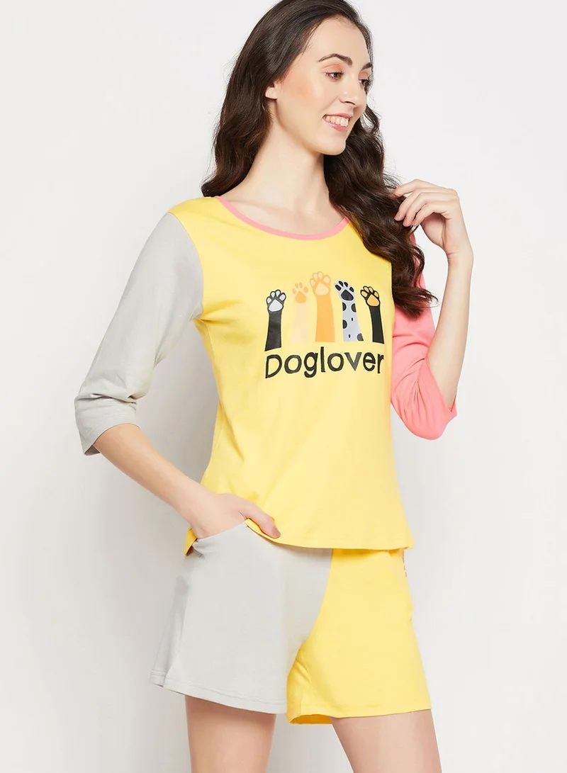 Clovia Graphic T-Shirt & Shorts Set