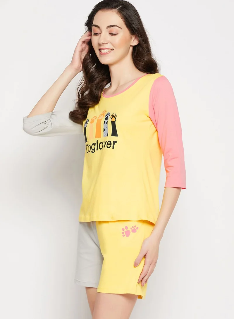 Clovia Graphic T-Shirt & Shorts Set
