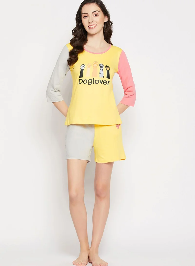 Clovia Graphic T-Shirt & Shorts Set