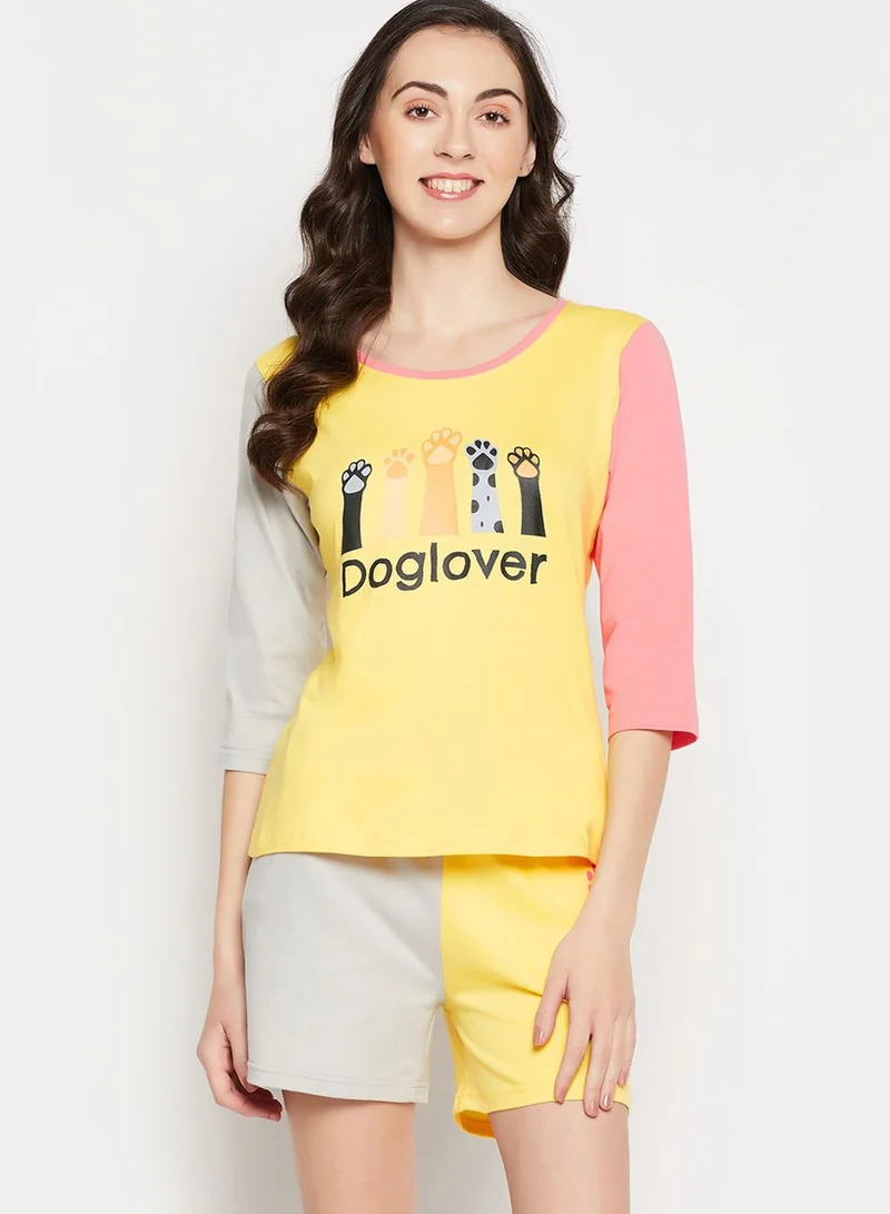 Clovia Graphic T-Shirt & Shorts Set