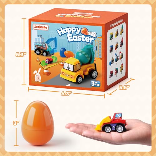 ZenBombs Easter Eggs with Toys Inside12 PCS Colorful Plastic Easter Eggs Filled with Toy Vehicles for KidsSurprise Egg for Easter Egg Hunt Easter Basket Stuffers and Kids Birthday Party Favors - Image 5