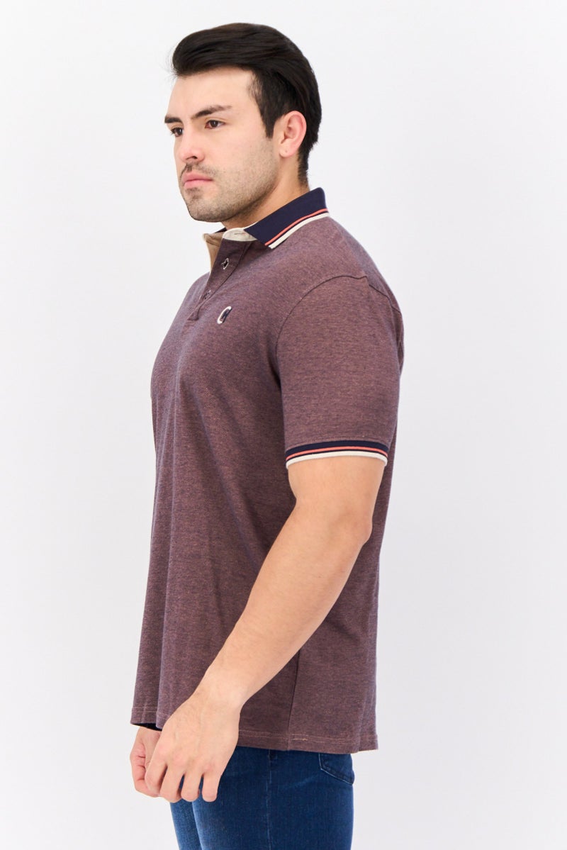CROSSHATCH تي شيرت بولو للرجال بقصة عادية بأكمام قصيرة وشعار مطرز، موف - Image 2