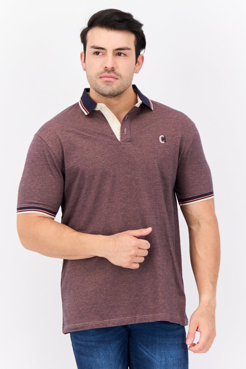 CROSSHATCH تي شيرت بولو للرجال بقصة عادية بأكمام قصيرة وشعار مطرز، موف - Image 1