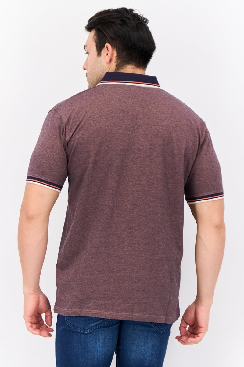 CROSSHATCH تي شيرت بولو للرجال بقصة عادية بأكمام قصيرة وشعار مطرز، موف - Image 3