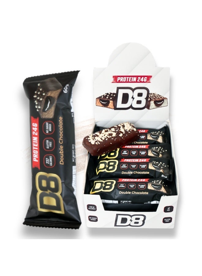 D8 High Protein Bar 60g No Added Sugar Low Calorie, With Collagen Peptides Gluten Free | Chocolate Flavor  Protein Per Bar 24g | 40%,  Pack of 12 - Image 1