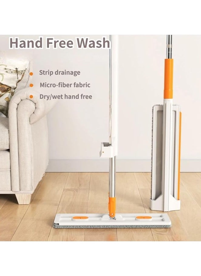 AIWANTO Microfibre Flat Floor Mop 360° Rotatable Wet and Dry for Hardwood Extendable Handle With Dewatering Cleaning Scraper With 4pc Reusable Microfiber Pads (White)  - Image 2