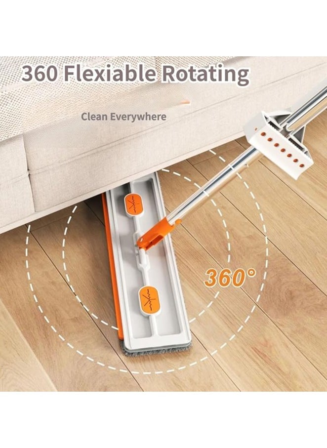 AIWANTO Microfibre Flat Floor Mop 360° Rotatable Wet and Dry for Hardwood Extendable Handle With Dewatering Cleaning Scraper With 4pc Reusable Microfiber Pads (White)  - Image 4