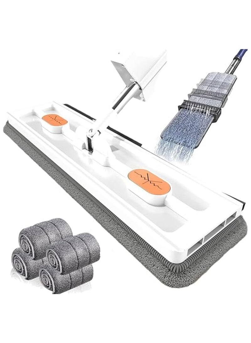 AIWANTO Microfibre Flat Floor Mop 360° Rotatable Wet and Dry for Hardwood Extendable Handle With Dewatering Cleaning Scraper With 4pc Reusable Microfiber Pads (White)  - Image 1