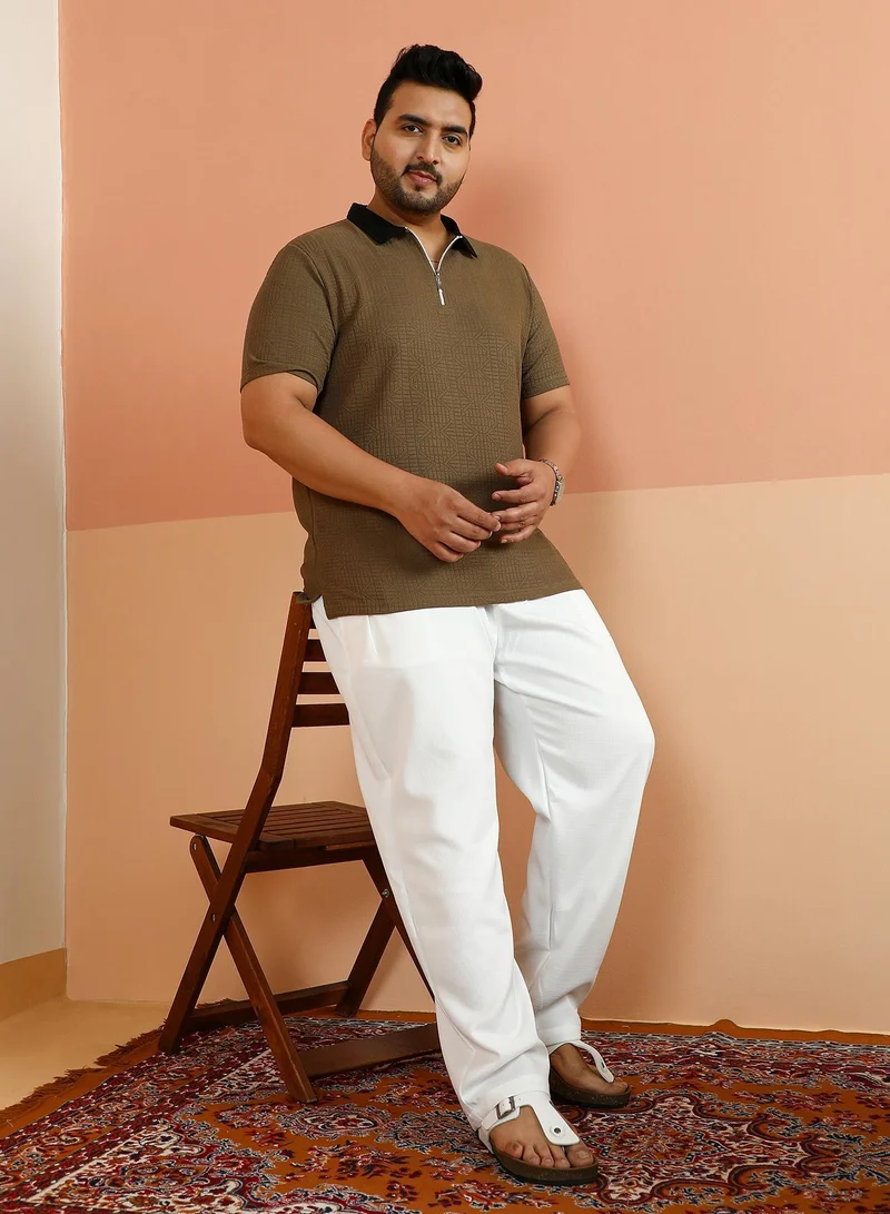 Instafab Plus  Men's Olive Green Oblique-Block Polo T-Shirt for Men | Best Price UAE