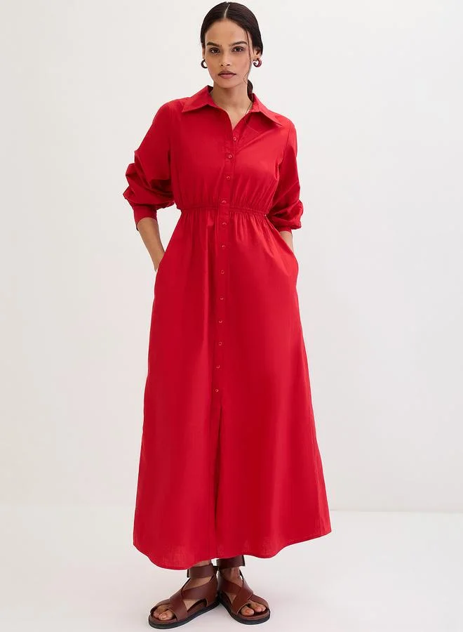 Femmella Red A-Line Cut Out Maxi Shirt Dress