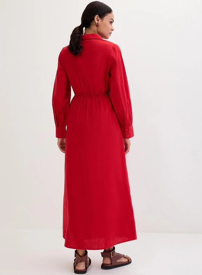 Femmella Red A-Line Cut Out Maxi Shirt Dress