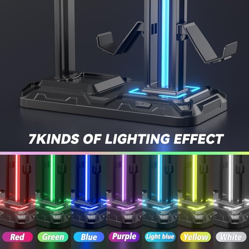 KDD RGB Multi-Controller Holder with 9 Light Modes - Rotatable Universal Headphone Hanger - Controller Stand with 6 Detachable Hooks for Desktop Gamer Accessories - Image 2