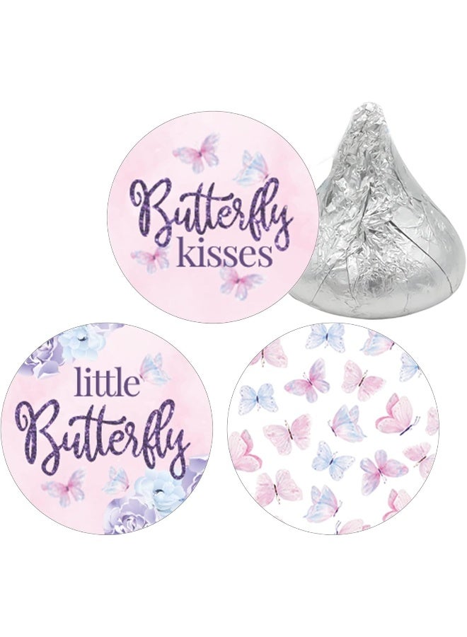 DISTINCTIVS DISTINCTIVS Butterfly Girl Baby Shower Party Favor Stickers - A Little Butterfly is on Her Way - It's a Girl Pink and Purple Kisses Candy Labels - 180 Count - Image 1