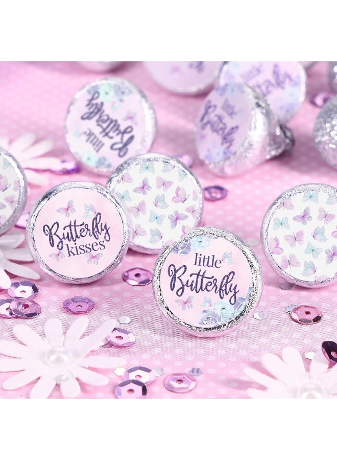 DISTINCTIVS DISTINCTIVS Butterfly Girl Baby Shower Party Favor Stickers - A Little Butterfly is on Her Way - It's a Girl Pink and Purple Kisses Candy Labels - 180 Count - Image 2
