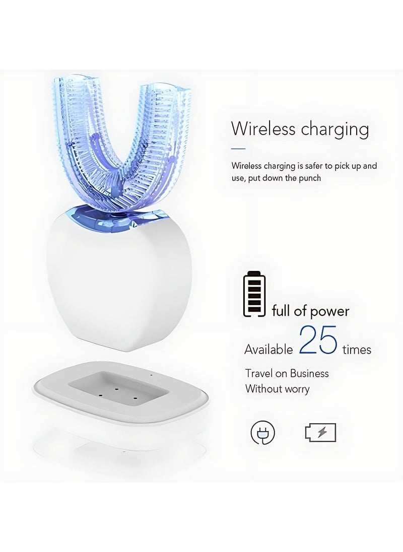 White Ultrasonic U-Shaped Toothbrush, 360° Automatic Tooth Cleaner