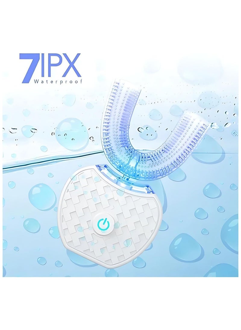 White Ultrasonic U-Shaped Toothbrush, 360° Automatic Tooth Cleaner