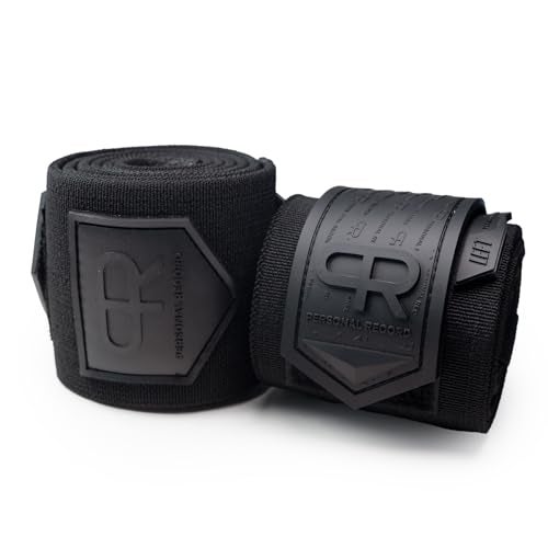 PR Personal Record Elbow Wraps for Weightlifting - Heavy Duty Construction, 25% More Elasticity, Reinforced Stitching, Extra Wide Fastener, Easy to Adjust, All Black - Image 4