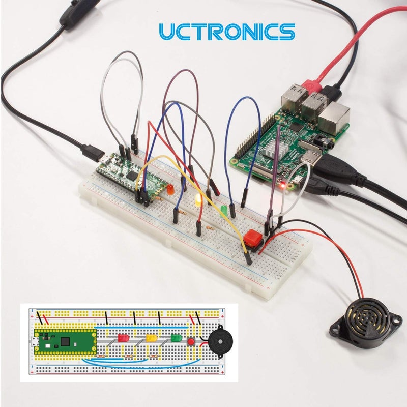 UCTRONICS GPIO Breakout Kit for Raspberry Pi Pico- Assembled Pi T- Type Breakout + 830 Tie Points Solderless Breadboard + 40 Pin Male - Female - Male Rainbow Ribbon Cable + 65pcs Jump Wires - Image 2