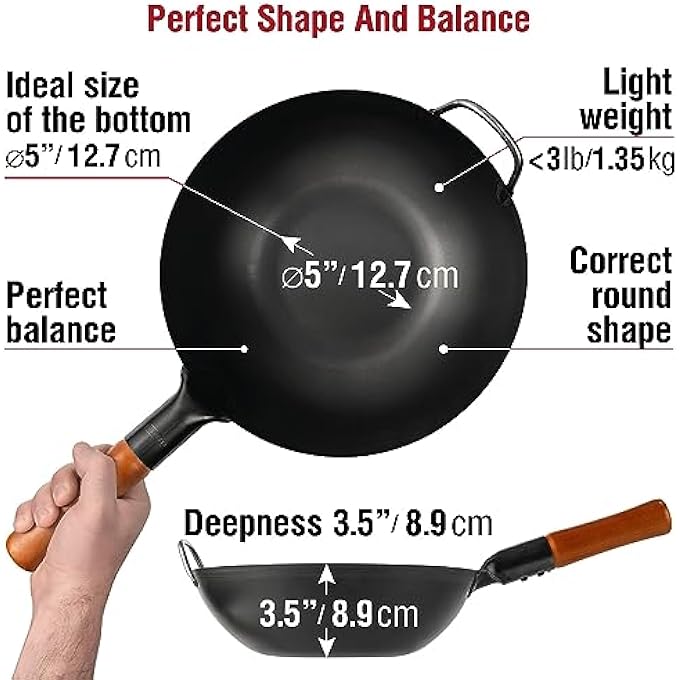 YOSUKATA 30 Cm Carbon Steel Wok Pan  PreSeasoned Flat Bottom Pow Wok For Stir Fry Bbq Grill  Camping  Traditional Japanese Chinese Cookware  Compatible With Induction Electric Gas Open Fire - Image 3