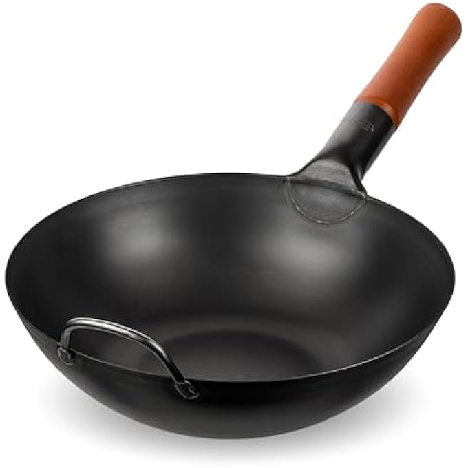 YOSUKATA 30 Cm Carbon Steel Wok Pan  PreSeasoned Flat Bottom Pow Wok For Stir Fry Bbq Grill  Camping  Traditional Japanese Chinese Cookware  Compatible With Induction Electric Gas Open Fire - Image 1