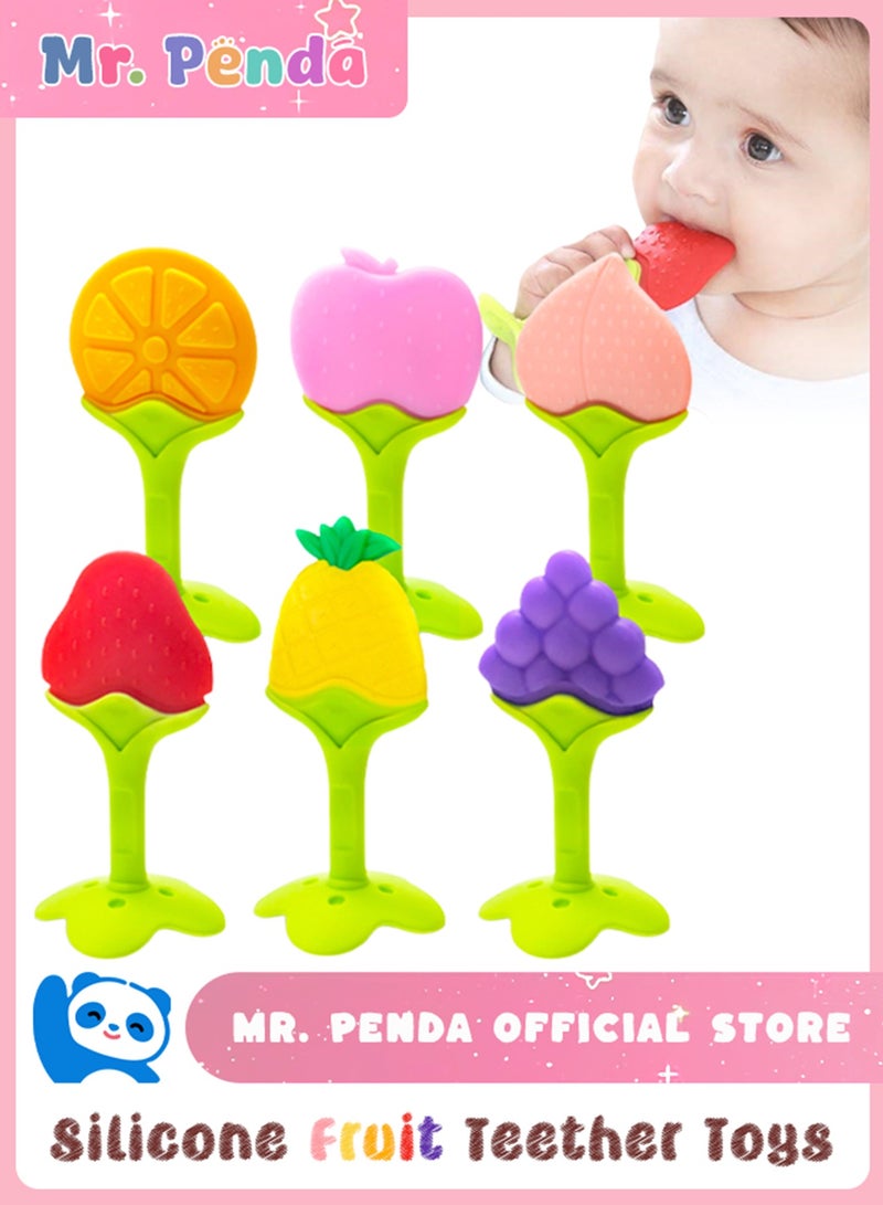 السيد باندا عضاضه رضع العاب تسنين الطفل بحواف ملساء وامنة (6 قطع) | عضاضة فاكهة من السيليكون الناعم الامن غذائيًّا للاطفال | امنة للاستخدام في الثلاجة | مجموعة عضاضة تسنين للاولاد والبنات خالية من البيسفول بنسبة 100% - Image 1