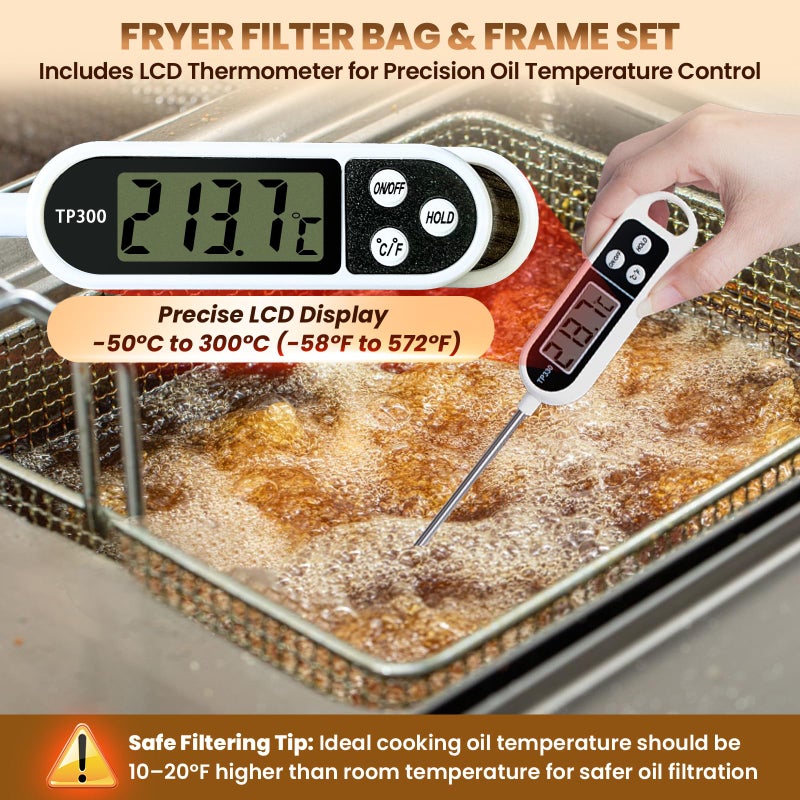 Willgoon Fryer Filter Bag & Frame Set, Reusable Oil Strainer for 70 lb Cooking Oil - Image 5