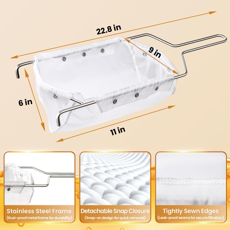 Willgoon Fryer Filter Bag & Frame Set, Reusable Oil Strainer for 70 lb Cooking Oil - Image 2