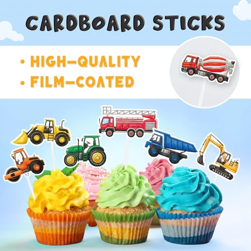 WERNNSAI 40 Pcs Construction Cupcake Toppers Construction Birthday Party Supplies Truck Excavator Cake Toppers Picks for Kids Birthday Baby Shower Party Supplies - Image 5