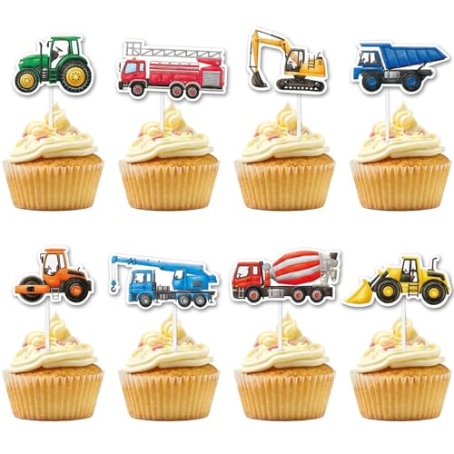 WERNNSAI 40 Pcs Construction Cupcake Toppers Construction Birthday Party Supplies Truck Excavator Cake Toppers Picks for Kids Birthday Baby Shower Party Supplies - Image 1