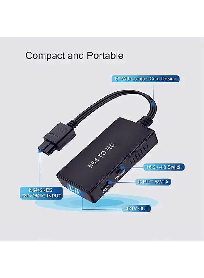 شل طويل N64 إلى محول ألعاب رجعي HD مخرج HDMI توصيل وتشغيل 5V كابل تلفاز عالي الدقة صندوق تبديل بنسبة 43 169 - Image 3