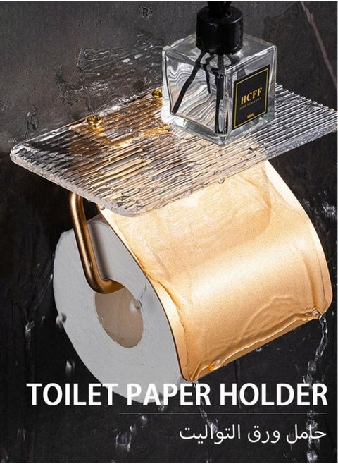 Wall Mounted Self-adhesive Toilet Paper Holder with Phone Shelf ,Waterproof Toilet Paper Holder Golden,Toilet Paper Roll Storage Dispenser