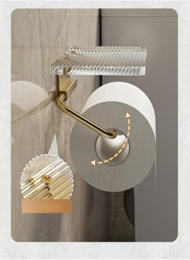 Wall Mounted Self-adhesive Toilet Paper Holder with Phone Shelf ,Waterproof Toilet Paper Holder Golden,Toilet Paper Roll Storage Dispenser