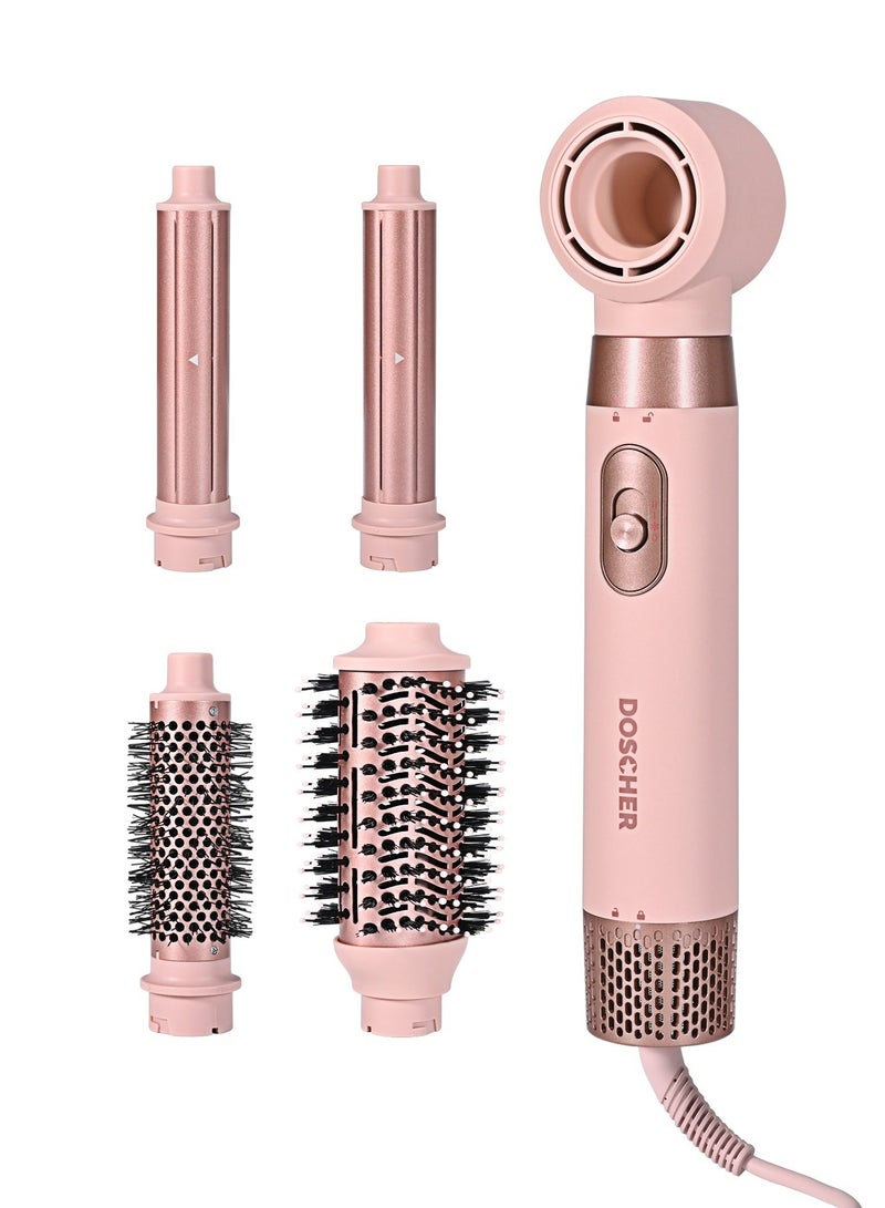 DOSCHER 5-in-1 Hair Dryer Brush , 1000W Ionic Multi-Functional Blow Dryer Brush for Frizz-Free Drying, Curling, Volumizing & Straightening（Pink） - Image 1