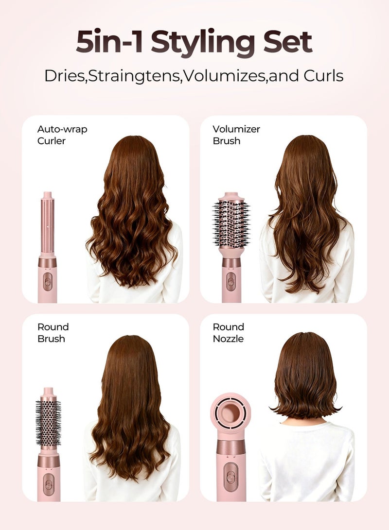DOSCHER 5-in-1 Hair Dryer Brush , 1000W Ionic Multi-Functional Blow Dryer Brush for Frizz-Free Drying, Curling, Volumizing & Straightening（Pink） - Image 2