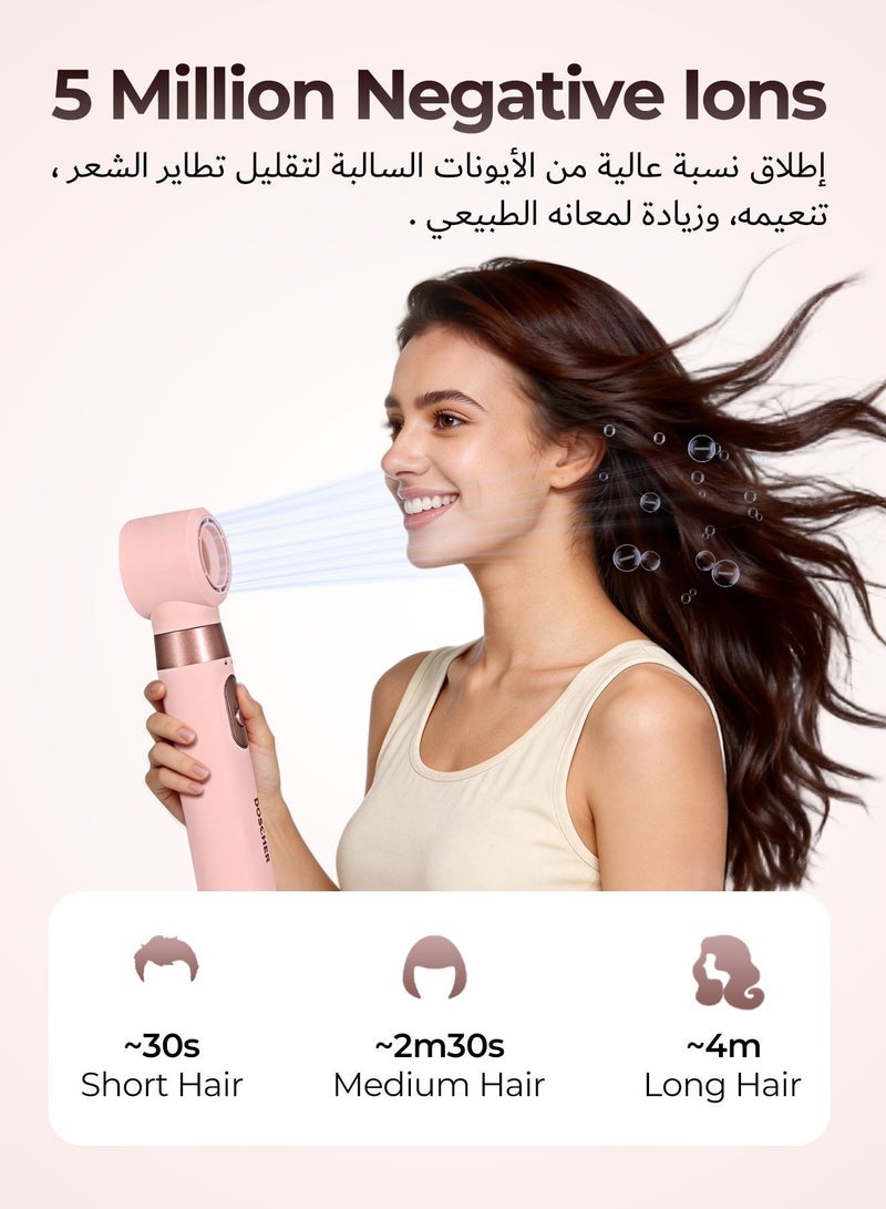 DOSCHER 5-in-1 Hair Dryer Brush , 1000W Ionic Multi-Functional Blow Dryer Brush for Frizz-Free Drying, Curling, Volumizing & Straightening（Pink） - Image 3