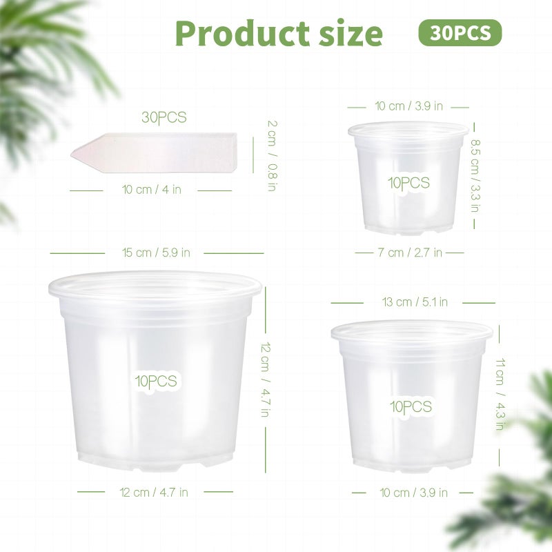 JOBVERT 4/5/6Inch Nursery Pot,30 Pack Clear Pots with Drainage, Plastic Pots for Planting Vegetables Flowers Seedlings - Image 2