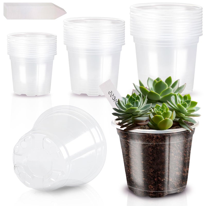 JOBVERT 4/5/6Inch Nursery Pot,30 Pack Clear Pots with Drainage, Plastic Pots for Planting Vegetables Flowers Seedlings - Image 1