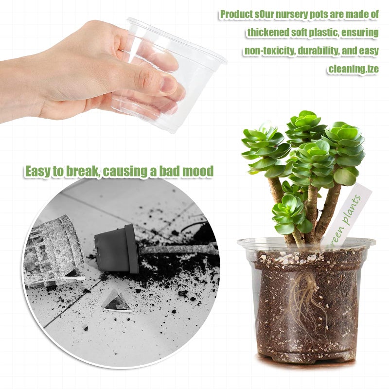 JOBVERT 4/5/6Inch Nursery Pot,30 Pack Clear Pots with Drainage, Plastic Pots for Planting Vegetables Flowers Seedlings - Image 3