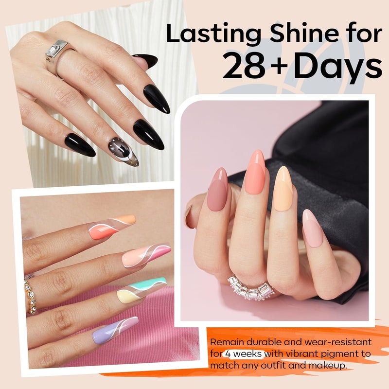 modelones 32 PCS Gel Nail Polish Set, 28 Colors Gel Polish with No Wipe Base Coat, Glitter & Glossy & Matte Top Coat Black Brown Red Purple Soak Off LED Nail Art Kit Salon at Home - Image 3